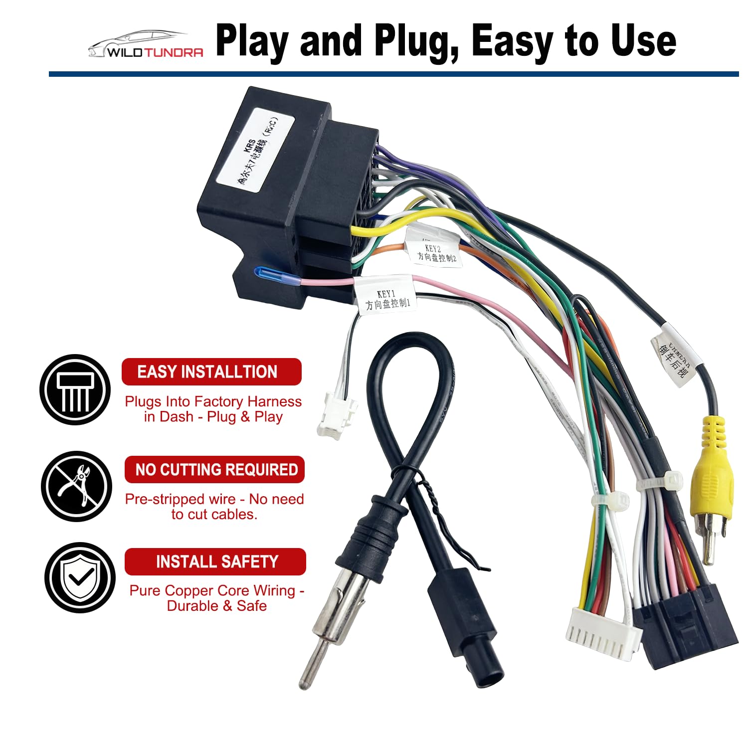 Arnés de cableado de radio ISO de 16 pines para Volkswagen Jetta Passat Golf GTI Touareg Tiguan 2003-2015 con adaptador de antena de radio inversa SWC, adaptador estéreo de coche Plug & Play