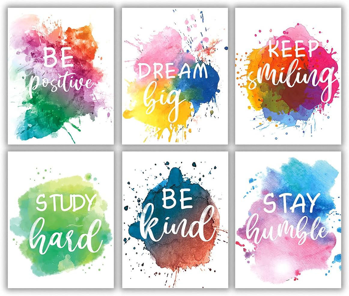 Abstract watercolor Quote Motivational Phrases Posters Wall Art Poster Prints for Decoration Kids Teens Bedroom Decor Painting 6 pieces set 8 x 10 inches frameless