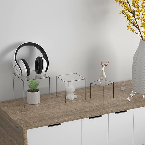 Miniatura 5 de Clisela - 3 soportes de exhibición de cubos acrílicos con parte inferior hueca, elevadores de alimentos para mesa de bufé, estante decorativo para