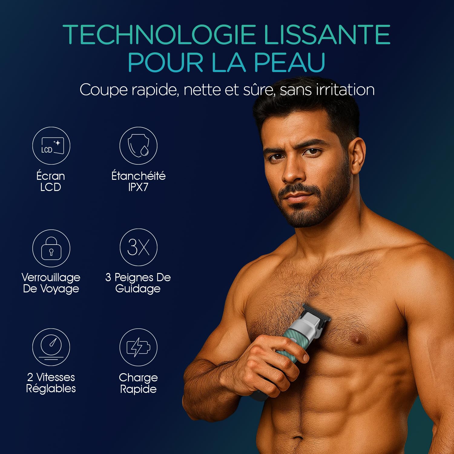 VOYOR Tondeuse Corps Homme,Rasoir Corps Pour Aisselles,Visage,Maillot,Poils,Tondeuse Intime Homme,Rechargeable Par USB,Tondeuse Partie Intime Étanche (Vert)