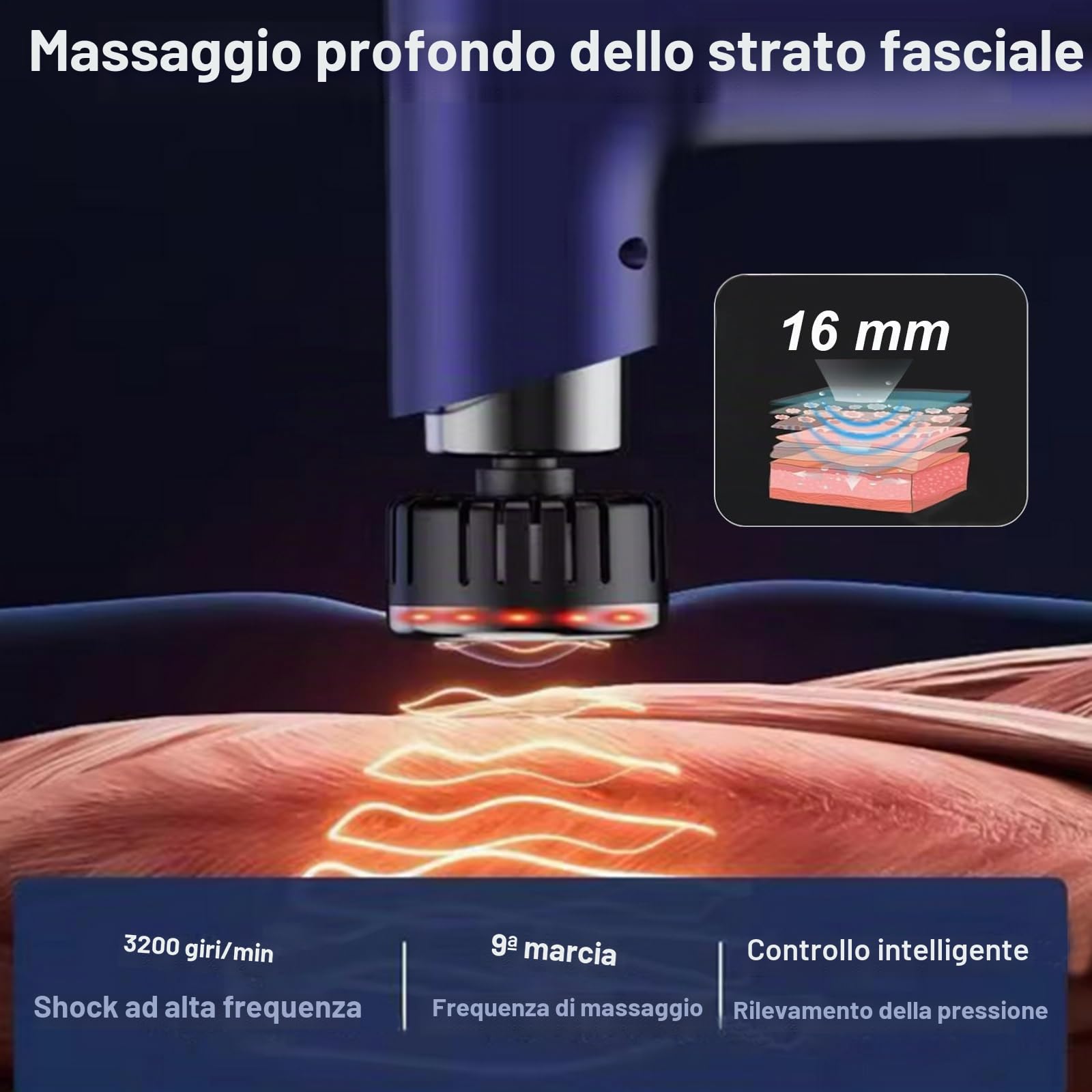 Pistola da massaggio con calore e freddo, testine di ricambio, massaggiatore per tessuti profondi, batteria da 3600 mAh, ampiezza 10 mm, massaggiatore muscolare a percussione per casa, ufficio