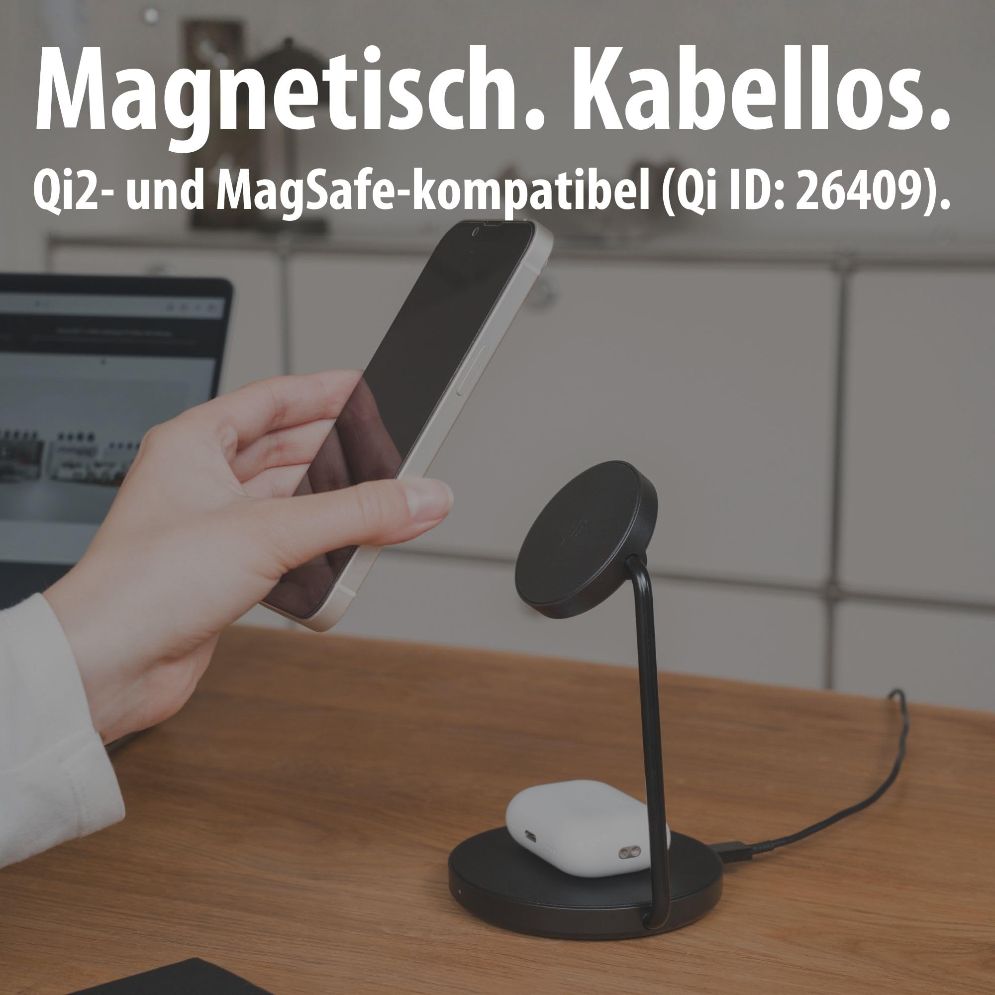 Brennenstuhl Stazione di ricarica 2 in 1 (pad di ricarica magnetico 15 W per smartphone con Qi2, compatibile con Qi2, compatibile con MagSafe, caricatore wireless da 5 W per cuffie)