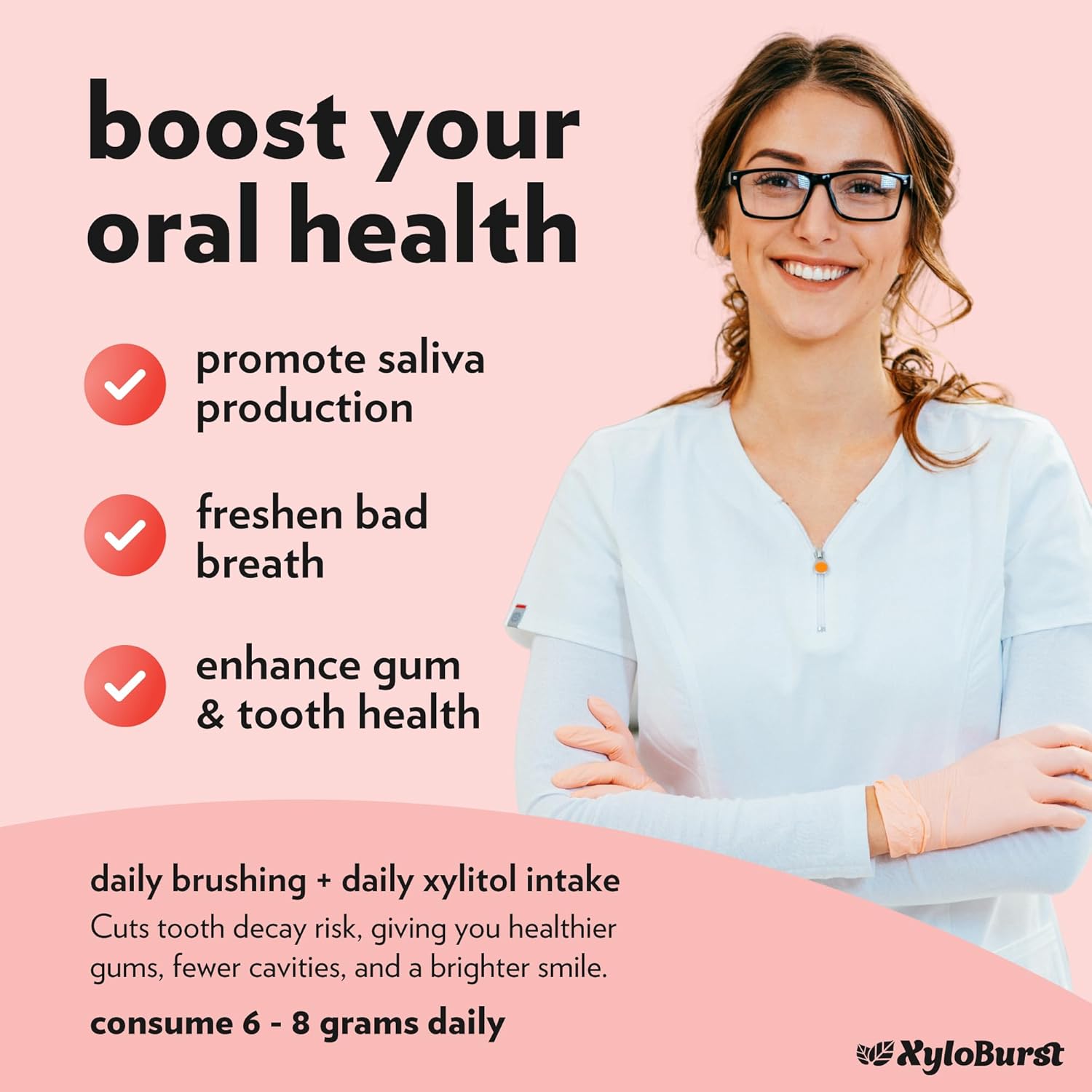 XyloBurst - Xylitol Mints | Sugar Free Breath Mints for Oral Health | Gluten Free, Vegan, Keto Friendly | Aspartame Free| Cinnamon | 60 Count Jar, 8-Pack