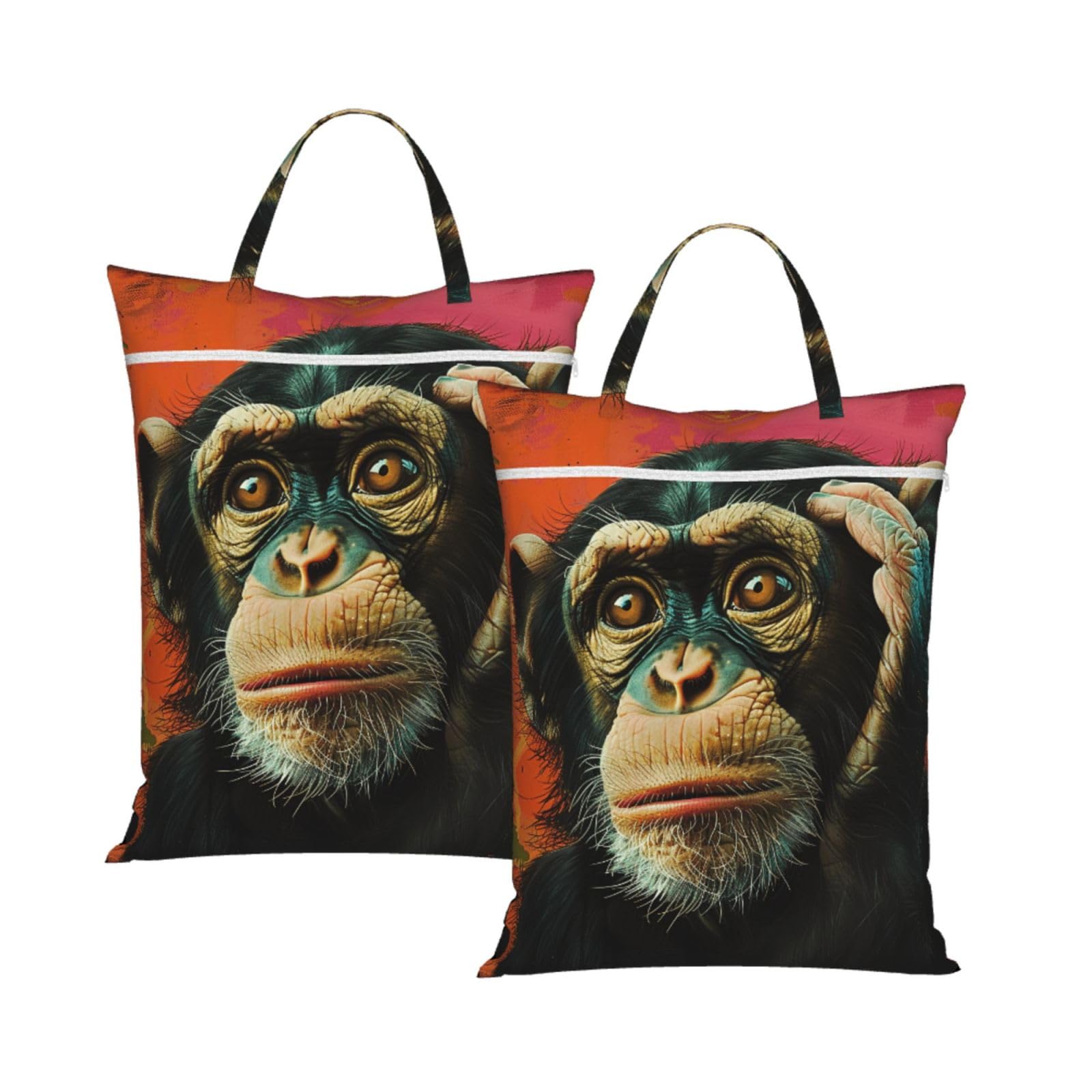 Large Travel Laundry Bags,Monkey Print with Handle Foldable Laundry Bag for Holidays Gym Swimming and Family Trips, 2Pcs