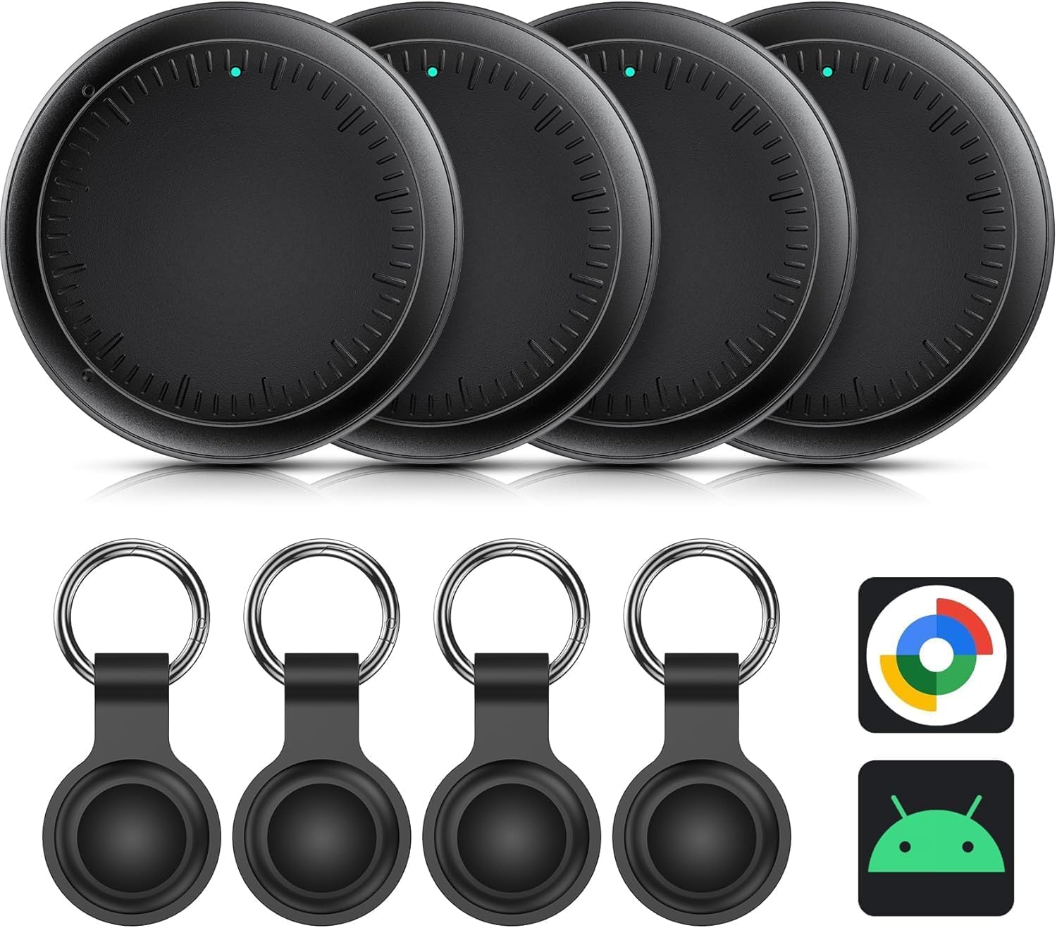 Air Tracker Android, 4 Pezzi Smart tag Android, Funziona con Google Dov'è App, Bluetooth Trova Oggetti, Tracker Tag Bluetooth Localizzatore Chiavi per Chiavi/Bagagli/Valigie/Portafogli (Nero)