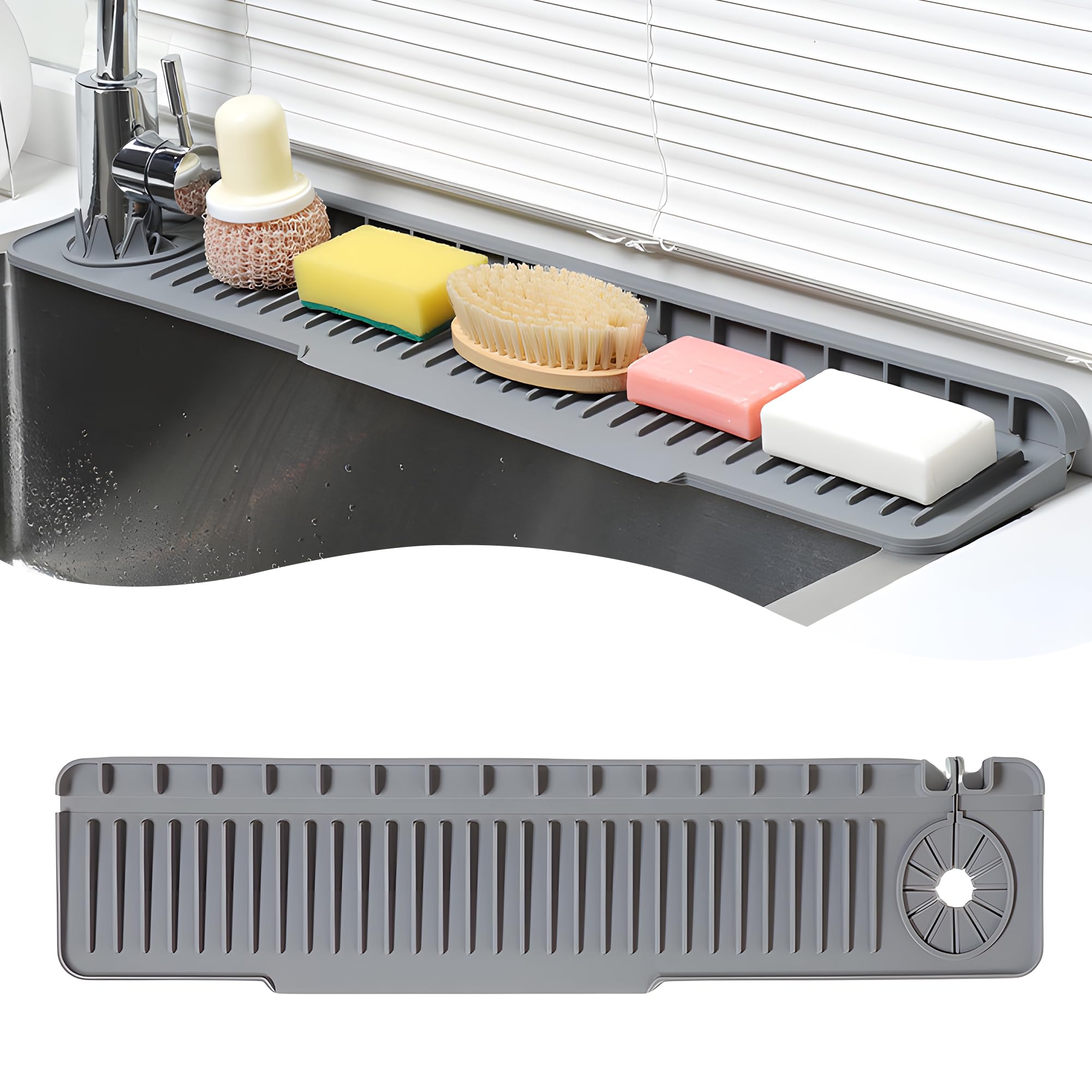 Volminex Silicone Sink Faucet Mat, Splash Guard Mat, Grey, 65×14.5cm