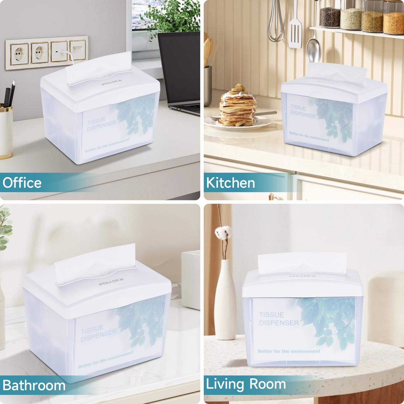 Pollock Tischspender, Papierhandtuchspender für Multifold Papierhandtücher, Tisch Serviettenspender, Tissue Boxspender, Große Kapazität, für Küche Restaurant Badezimmer Büro - Transparentes Weiß