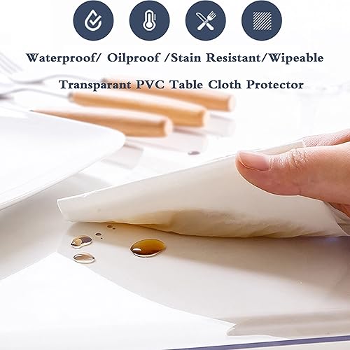Miniatura 3 de Protector de mantel de varios tamaños, PVC transparente rectangular de plástico, mantel de aceite, fácil de limpiar, impermeable, lavable, para