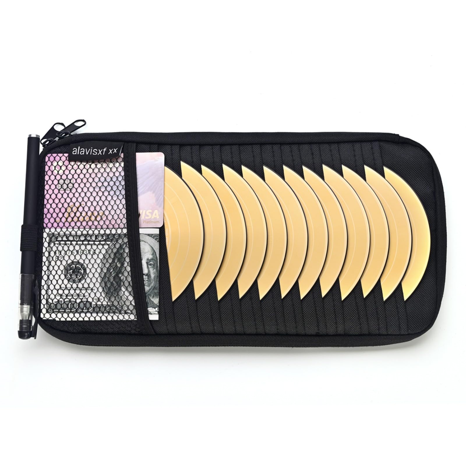 alavisxf xx Car CD Holder, DVD Vehicle Visor Storage Orangizer, Large Capacity CD Visor Case with 12 Sleeves, 1 Mesh Pocket, 1 Pen Holder, 1 Back Inner Pocket (Black)