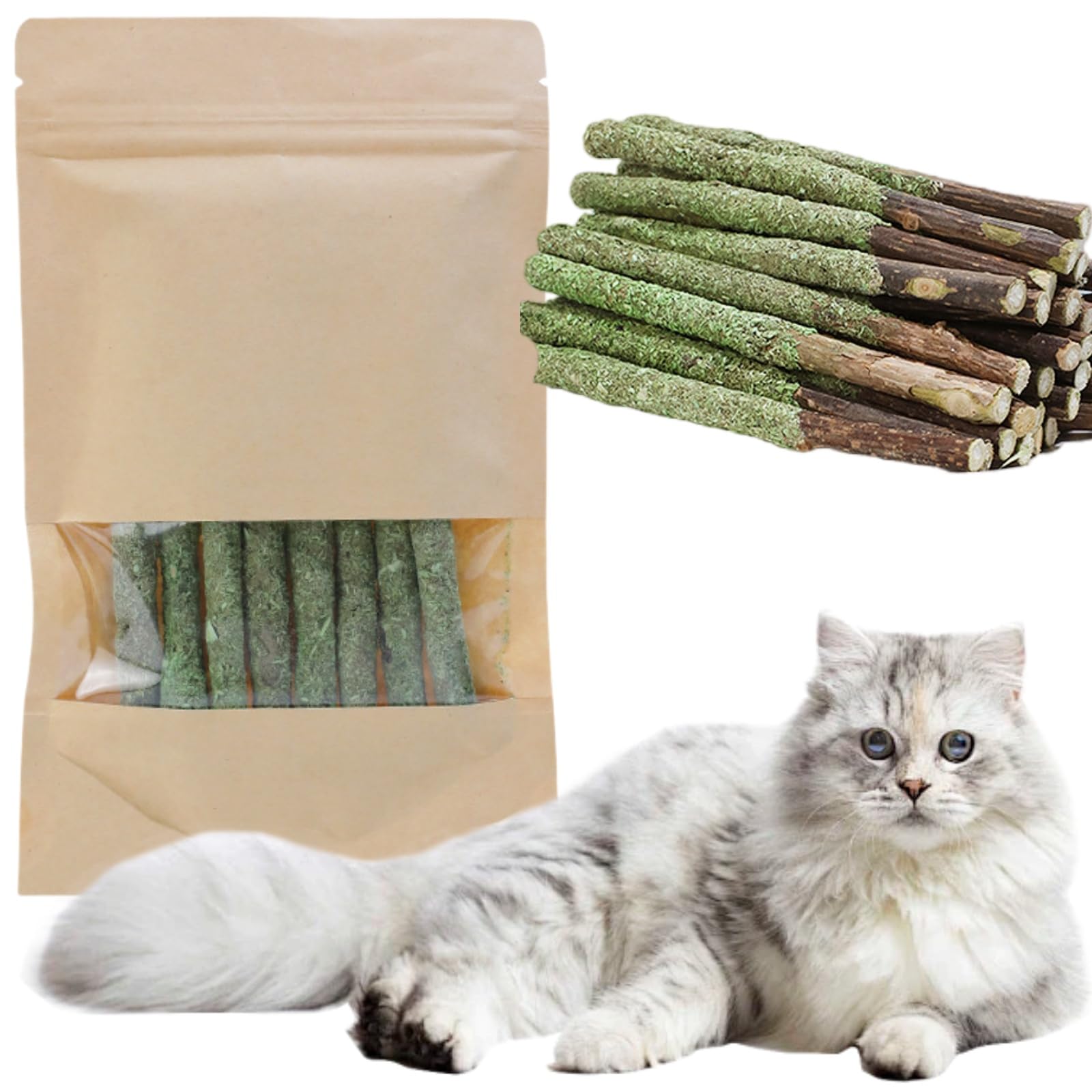 8pcs Natural Grass Chew Toy with Catnip for Cat Teething and Hairball Removal
