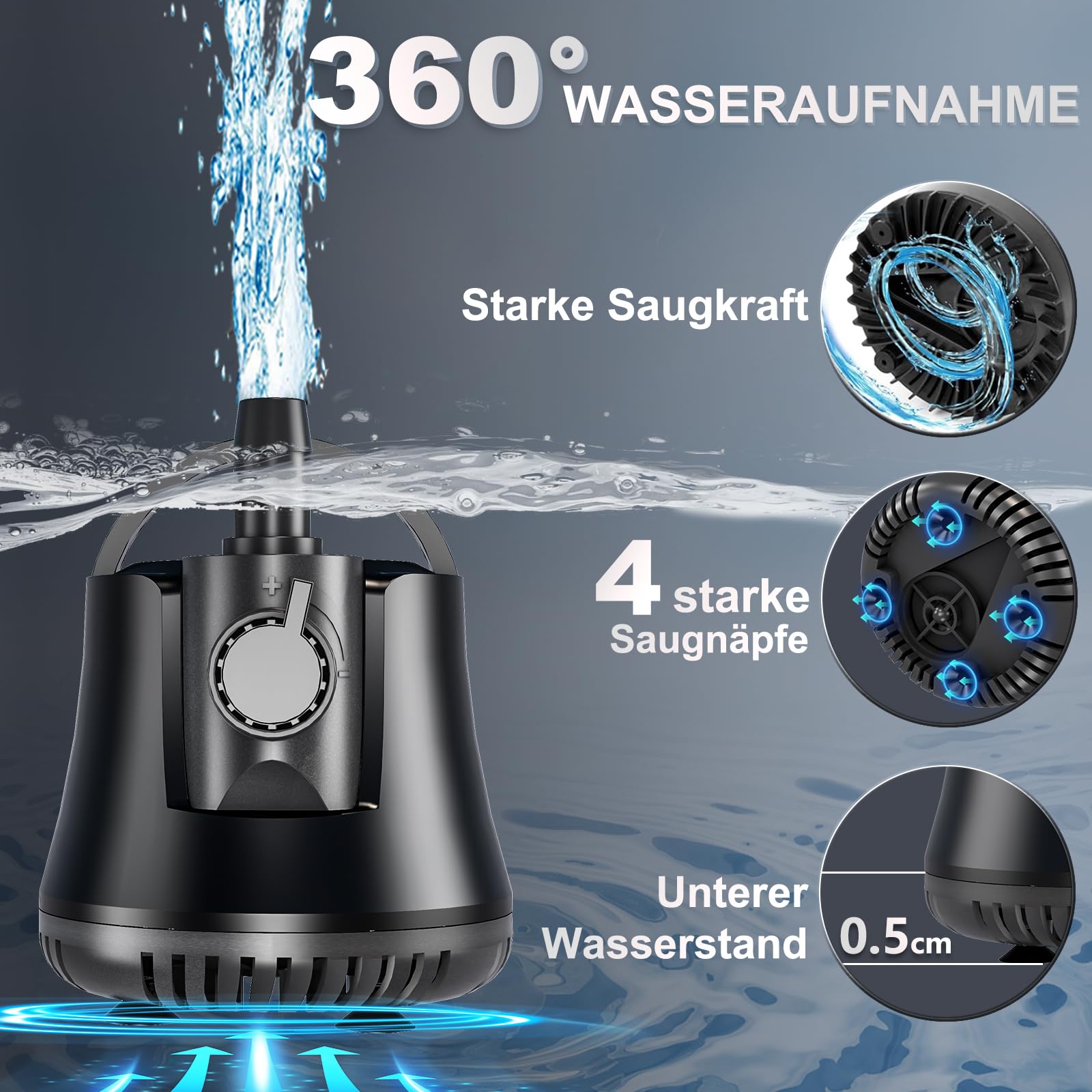 Aquarium Pumpe 25W 1500L/H Tauchpumpe Ultra-Leise Mini Teichpumpe Springbrunnenpumpe mit Einstellbarem Schalter und 1.5m Kabel, 2 Düsen wasserpumpe für Teich, Aquarien, Hydrokultur, Brunnen