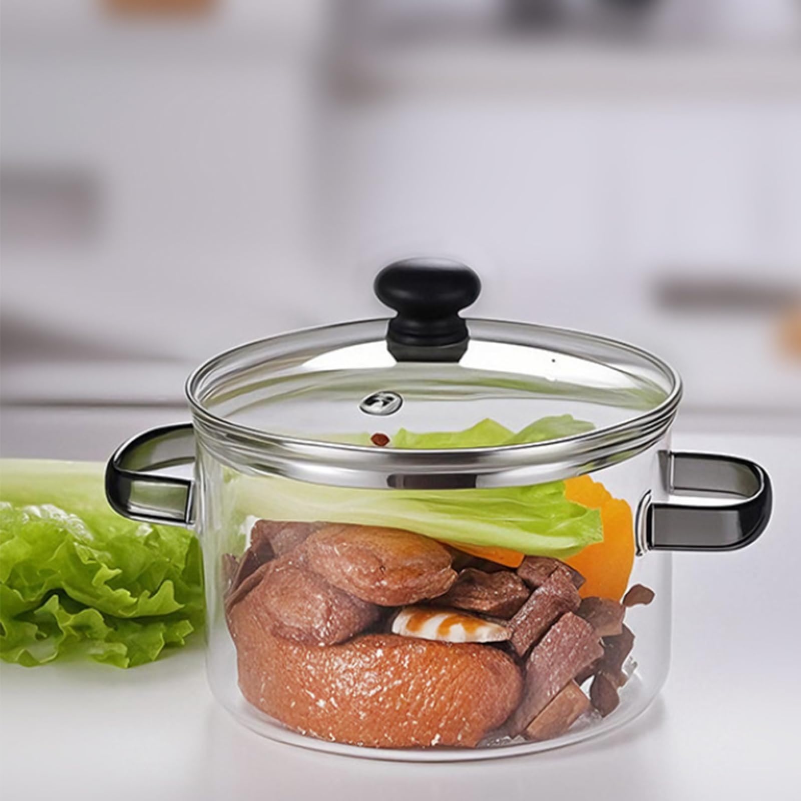 Kochtopf aus Glas mit Deckel, 1,6 l, transparenter Kochtopf für Nudeln, Milch, Suppe