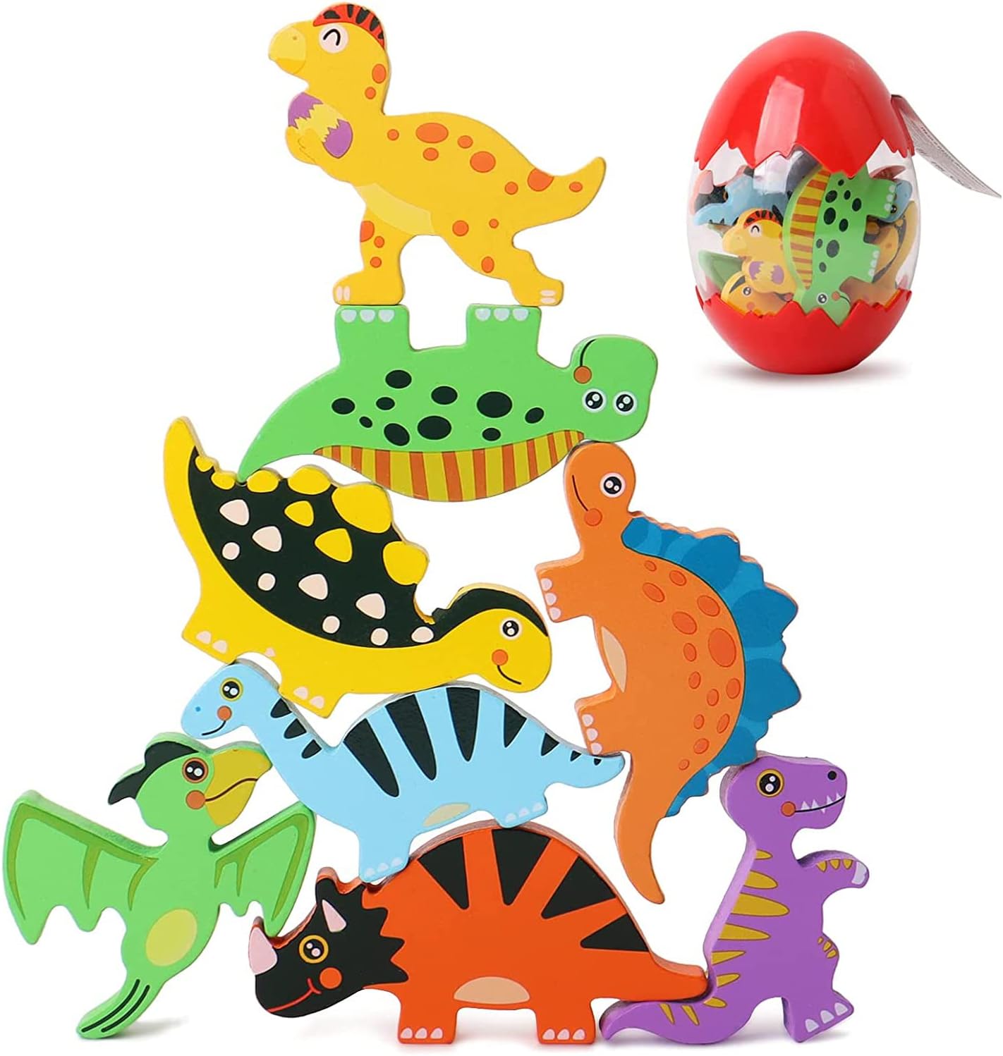 Dinosaurios Juguetes 1 2 3 Años, Juguete para Niños de Madera Juegos Educativos Montessori de Apilamiento & Niño Niña Bebé Regalos Cumpleaños