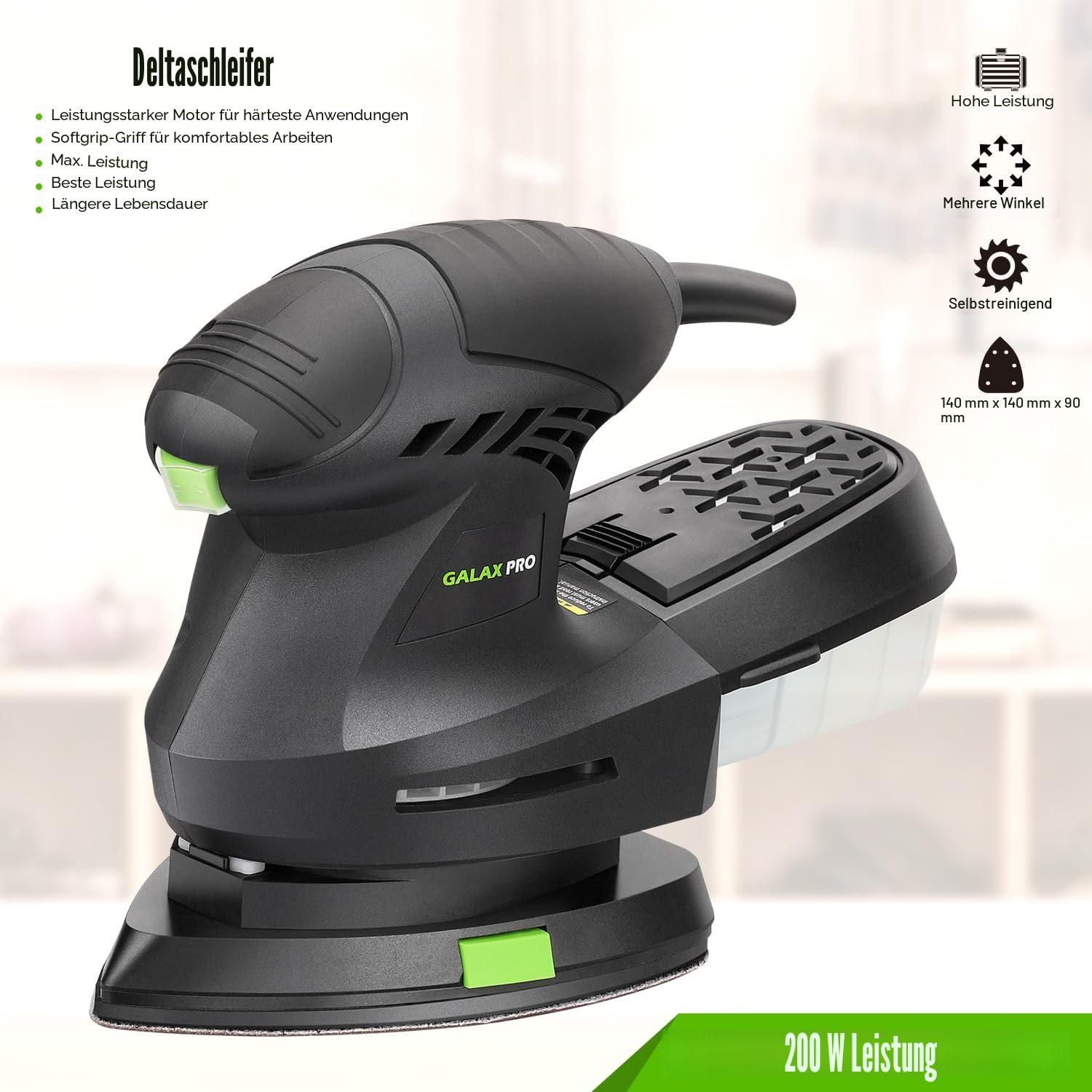 GALAX PRO 200W Detail Schleiber - 12000 OPM Electric Orbital Schleifer gepaart mit Staubsammlung und 10 Sandpapierstücken