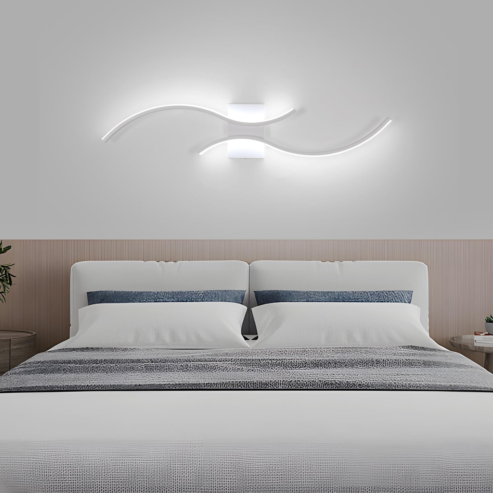 Goeco Applique da Parete Interno LED 80CM 27W 3000LM 6500K, Bianco | Lampada da Parete LED Lunga Moderna con 2 Tubi Luminosi Luce Bianca Calda per Camera da letto Soggiorno Scala Cucina