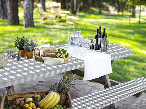 Miniatura 2 de NewBeeclassic Juego de 3 manteles de vinilo para picnic y fundas de banco, impermeable, para mesa de picnic y banco para interiores y exteriores,