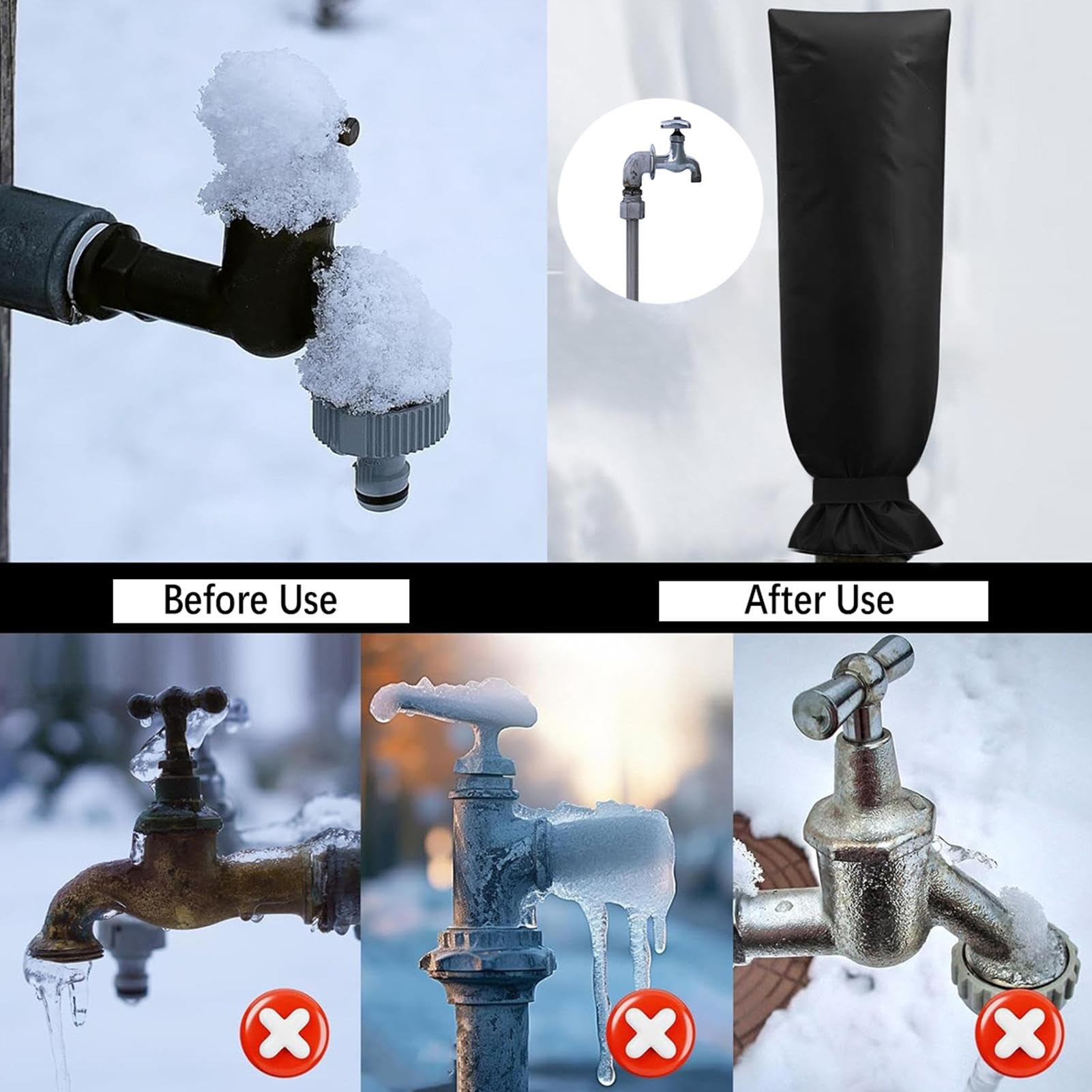 Tap Cover, osłony izolacyjne na zimę, grube okładki, czarne osłony rura na zimę, wodoodporne pokrowce na krany, izolowane pokrowce na rury wodne