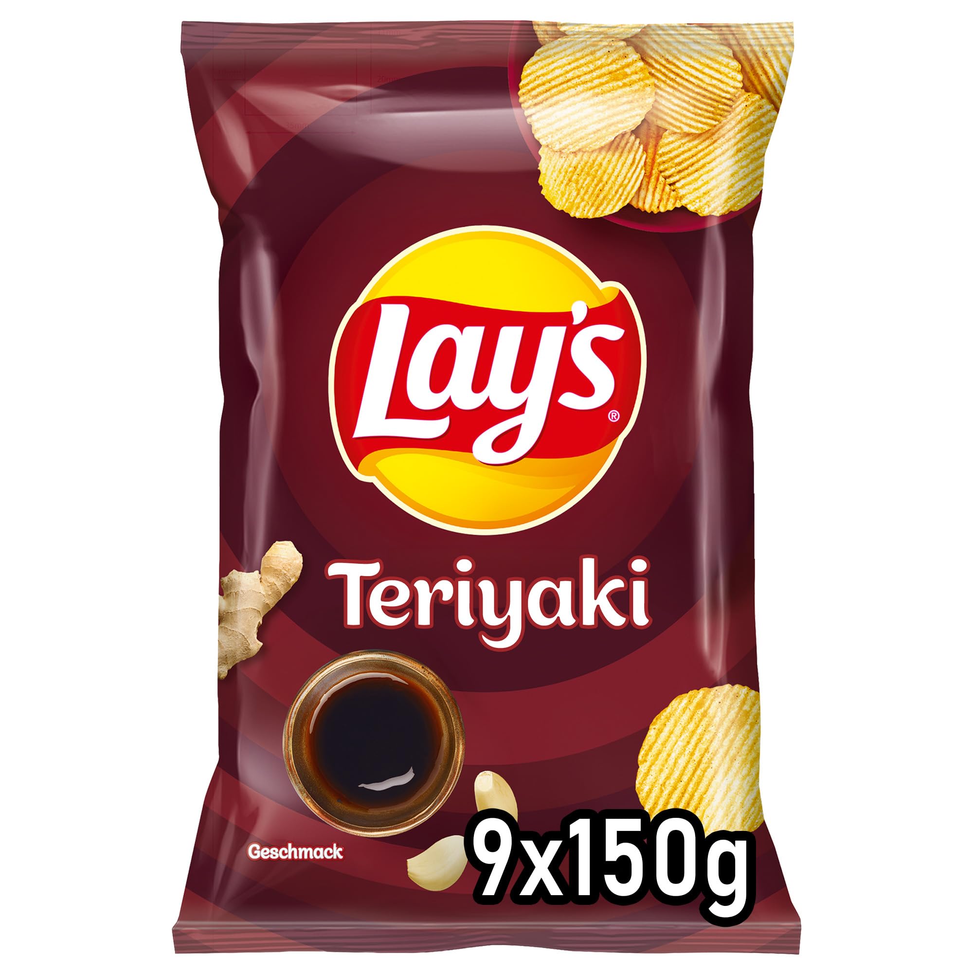 Lay's Teriyaki - Knusprig gewürzte Kartoffelchips für eine gelungene Party (9 x 150 g) (Verpackungsdesign kann abweichen)