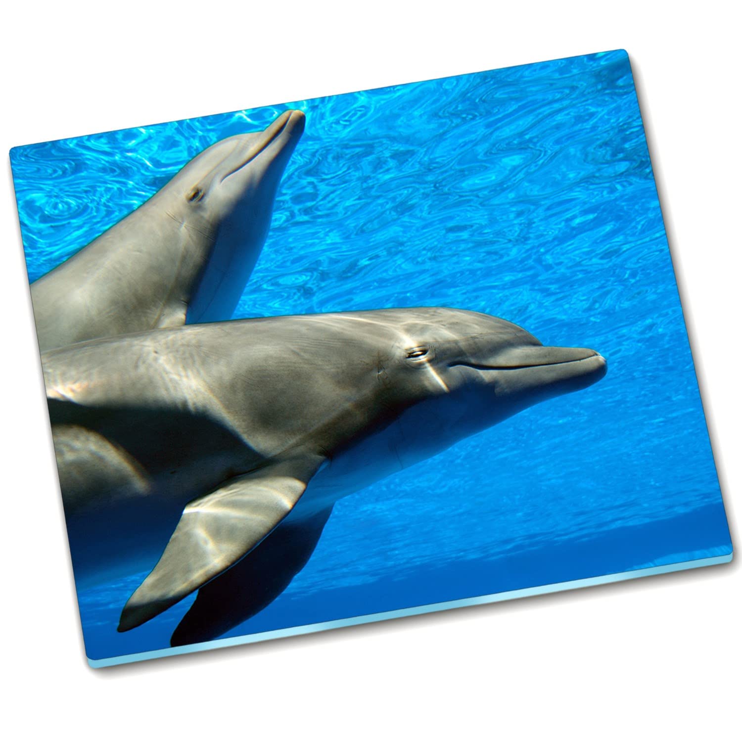 Planche à découper en verre 60x52 cm Décormat avec motif dauphins pour protection de poêle
