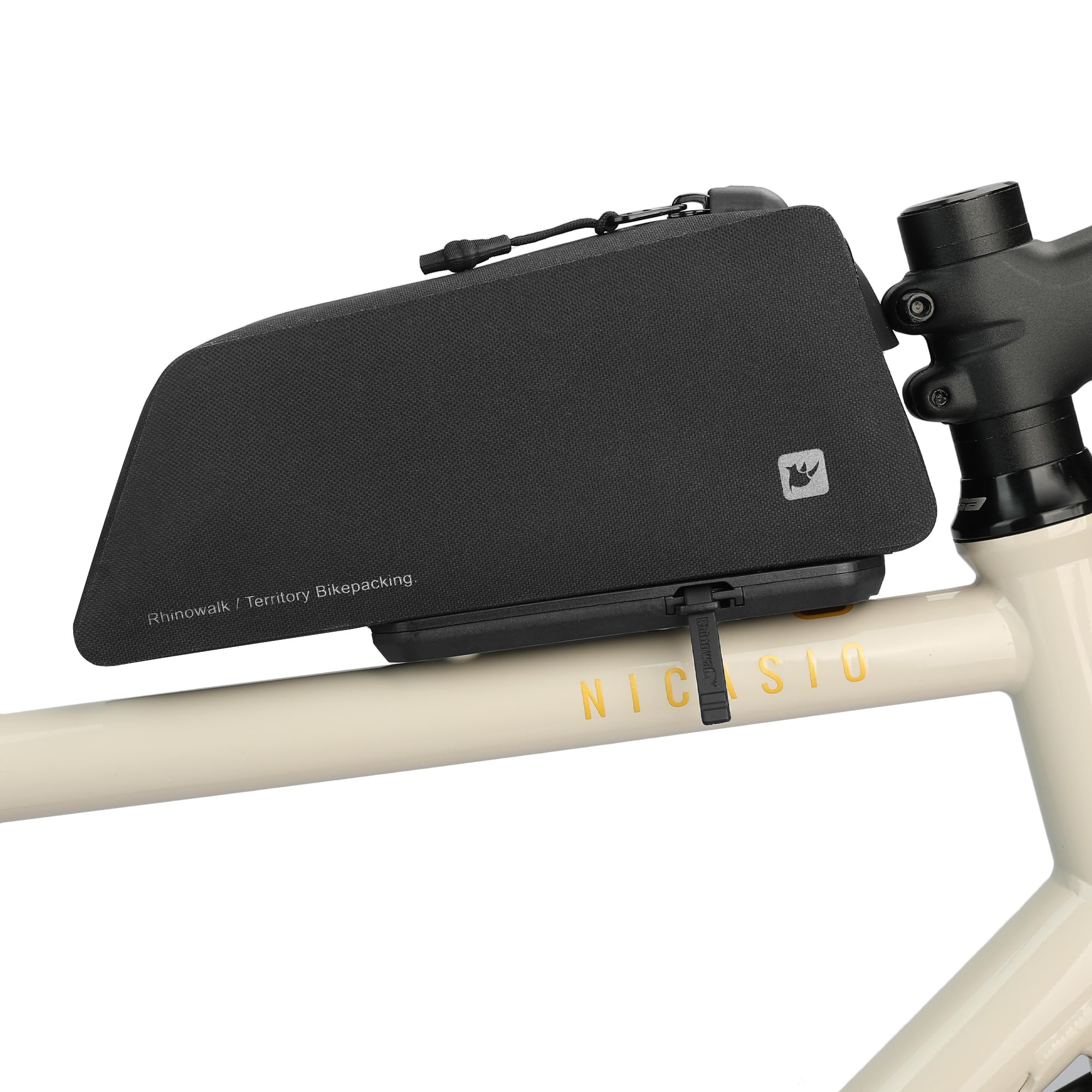 Rhinowalk Fahrrad Oberrohrtasche mit Schnellverschluss, FSB Flying Saucer Quick-Release, wasserdichte Bolt-On Rahmentasche aus 600D TPU, Schmale Hartschalen-Tasche mit Ladeanschluss