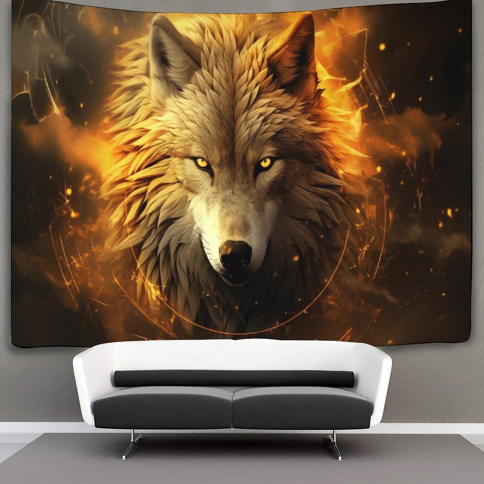 kaiyun Fiery Wolf Tapestry Bedroom Aesthetic Indie Wall Room Decor Animal Wall Hanging,Wall Art 100cmx150cm