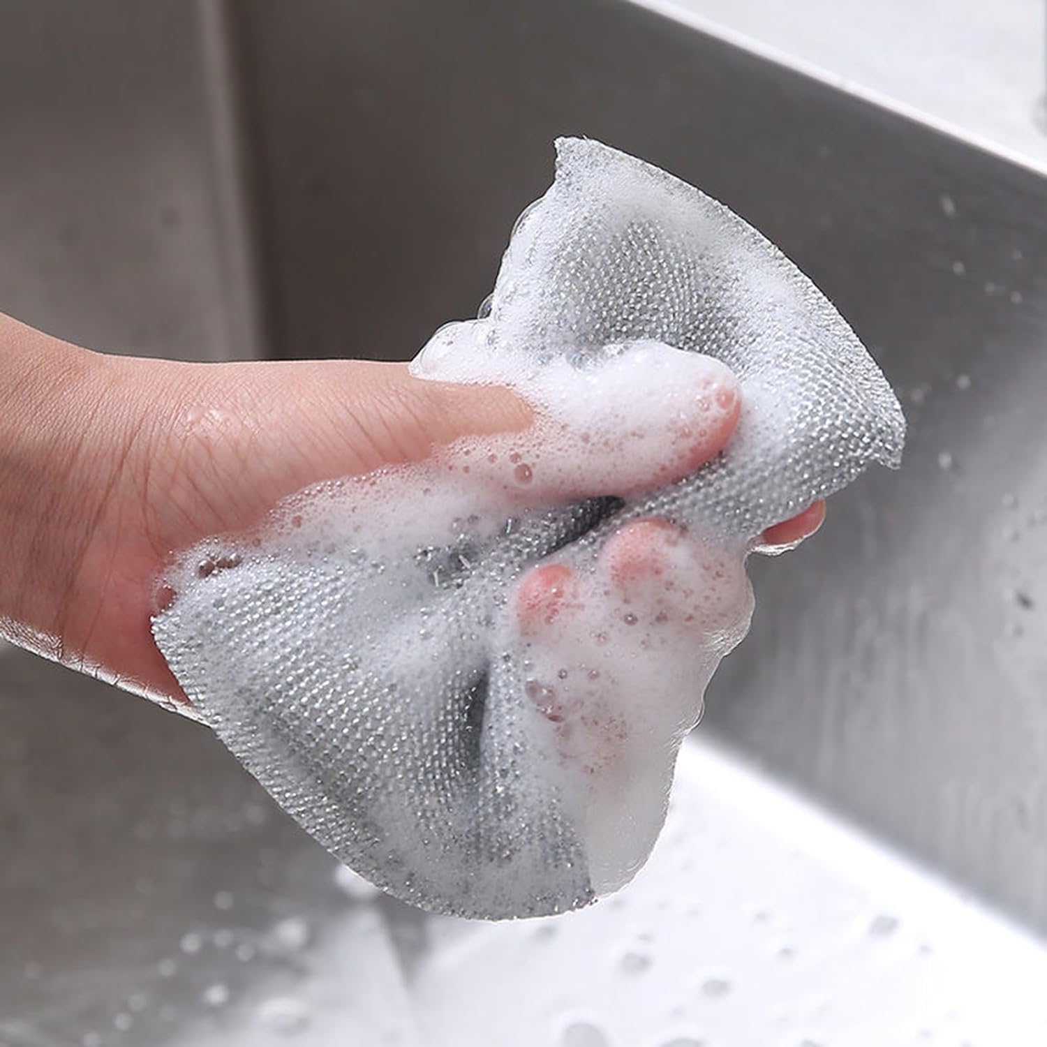 PREZONE Sponge Scrubber, Scrub Sponge for Utensil Cleaning, Scratch Proof Scrubber for Kitchen Utensils, Steel Wire Non-Scratch Reusable Dishwashing Sponge for Kitchen (Pack of 4) 3