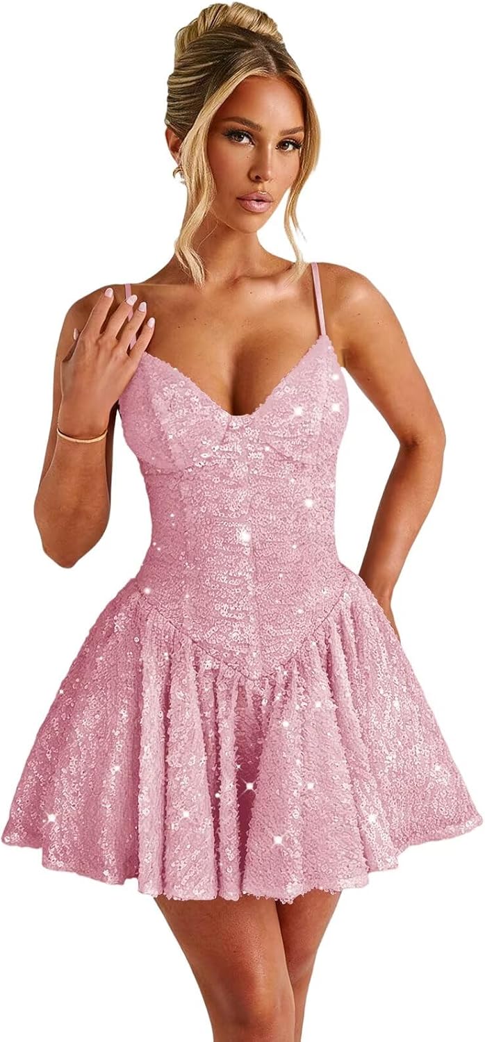 Short Sequin Homecoming Dresses 2026 Sparkly A Line Corset Formal Mini Cocktail Gown