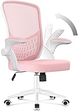 naspaluro Chaise de Bureau, Chaise de Bureau Ergonomique avec Accoudoirs Rabattables à 90°, Soutien Lombaire Unique, Revêtement en Maille Respirante, Siège Pivotant à 360° avec Fonction Swing,Rose