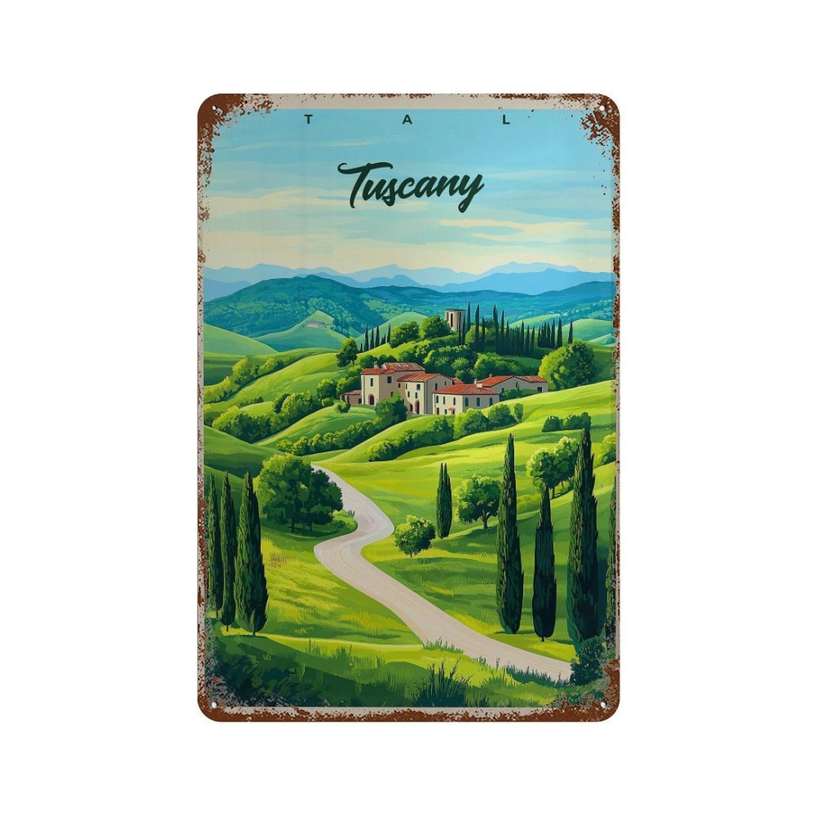 xiaoxiaoshen Tuscany Italy Rolling Hills Wall Decor Art Metal Tin Poster Modern Home Decor Art Home Bar Shop Decorations Vintage Sign 30x20cm