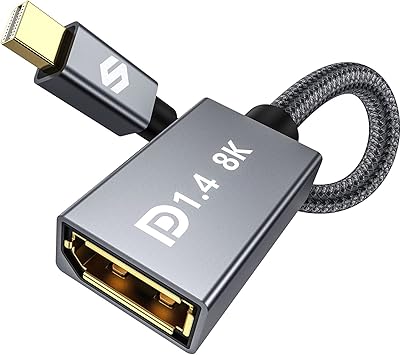 Silkland 8K Mini DisplayPort to DisplayPort 1.4 Adapter, 8K@60Hz 4K@144Hz Mini DP to DP Adapter, HDR, DSC1.2, G-Sync FreeSync, for [Thunderbolt 2] Gaming Laptop, MacBook, iMac, Monitor, VR