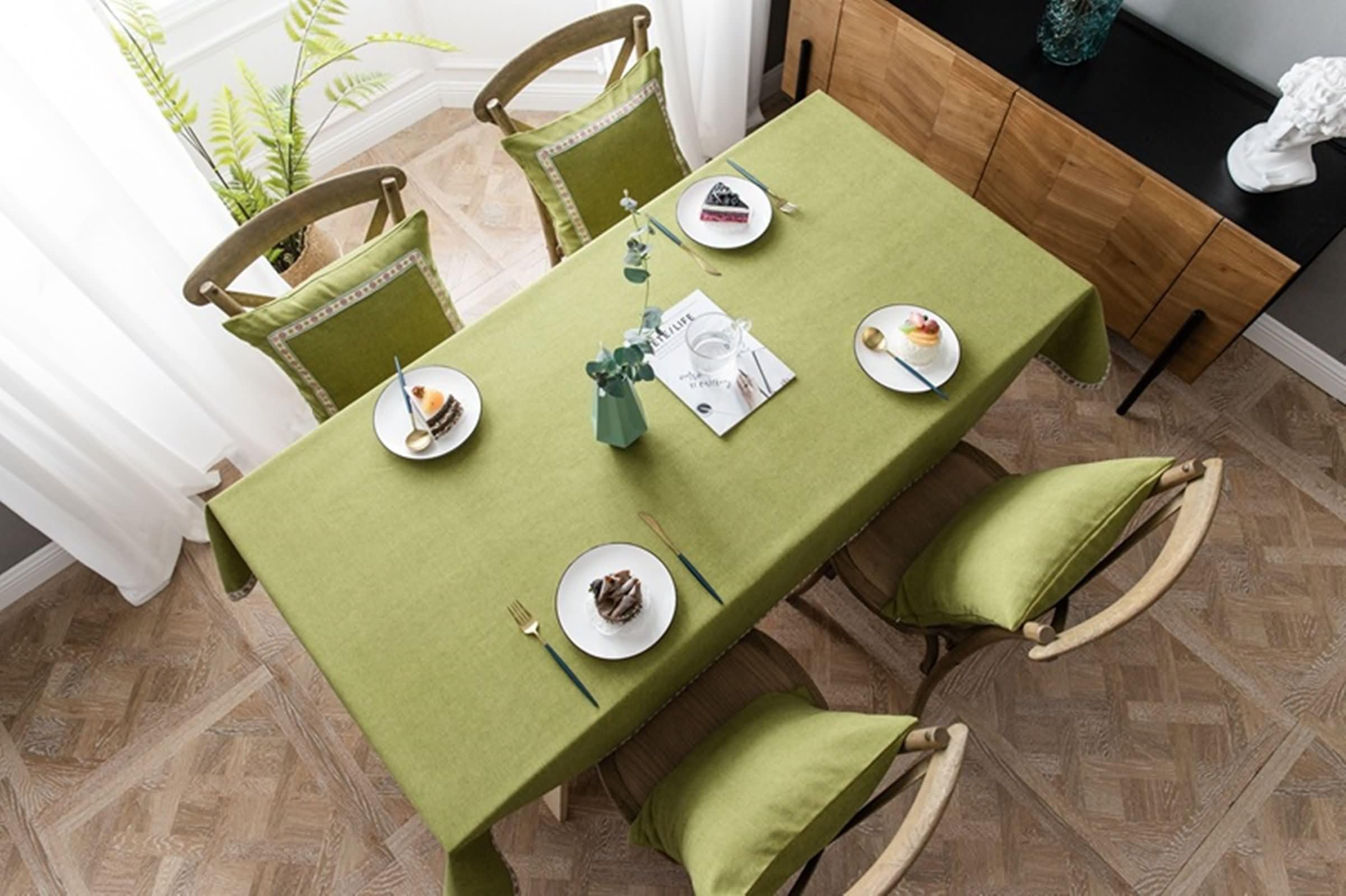 Mantel Lavable Rectangular Verde Mesa, Color Sólido, de Poliéster Fácil de Limpiar, 140 x 220 cm, Mantel para Mesa de Centro