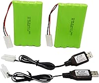 Vista 1 de Blomiky Paquete de 2 baterías AA recargables NiMH de 9.6 V 2000 mAh con conectores estándar Tamiya enchufe y cable USB para auto tanque RC