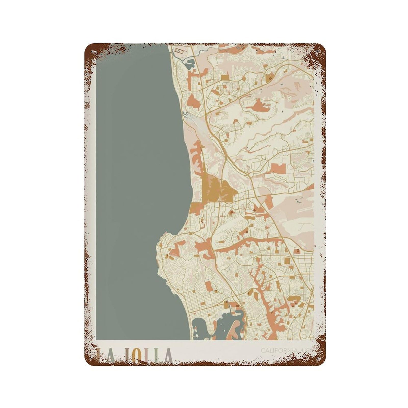 xiaoxiaoshen La Jolla Map California Travel Gift Boho (2) Wall Decor Art Metal Tin Poster Modern Home Decor Art Home Bar Shop Decorations Vintage Sign 40x30cm