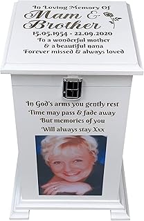 Large Tall Ashes Casket/Urn/Box with Photo & Catch- Cremation Memorial Urn Casket Box Keepsake Customised Unique - Personalised & Handmade