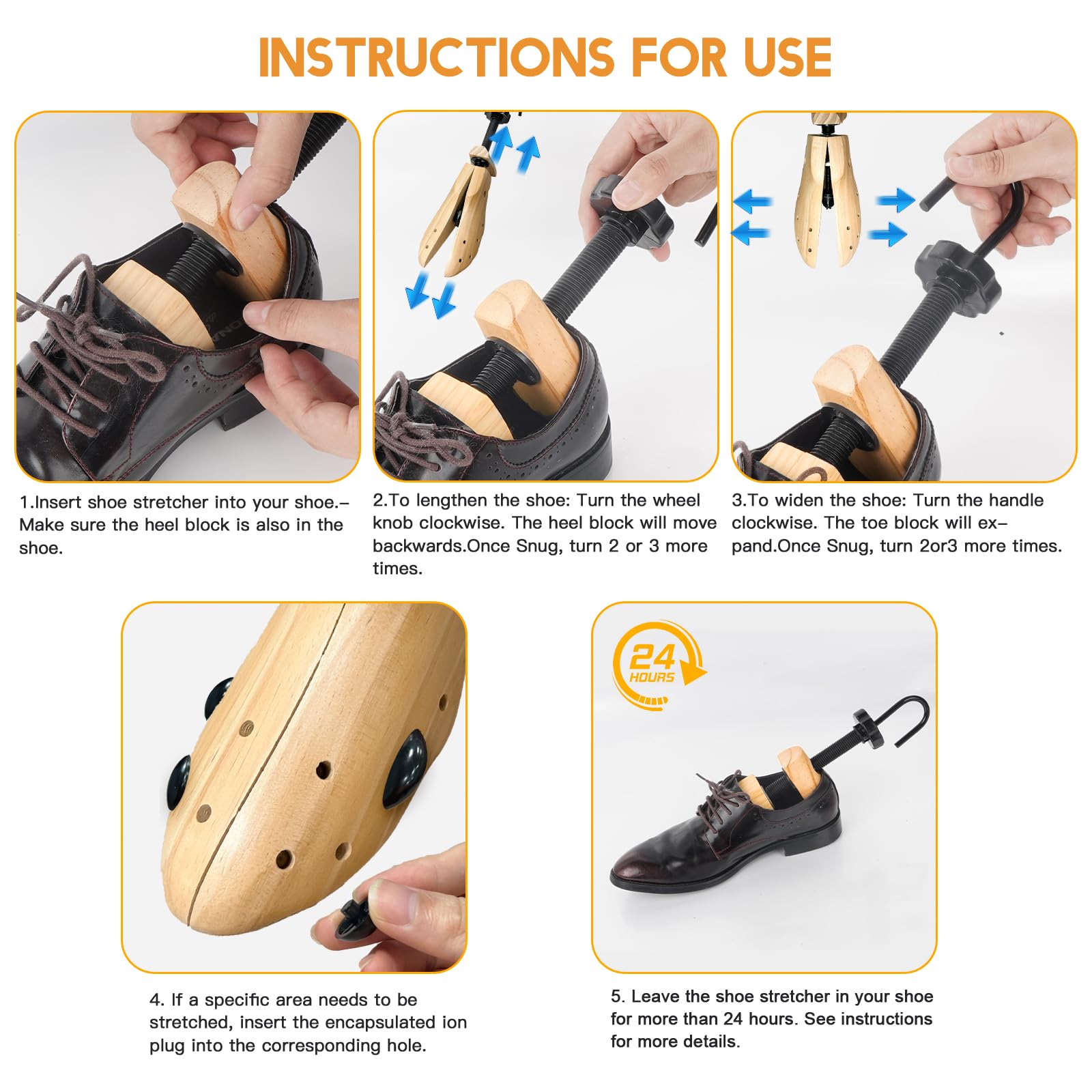 Schuhspanner aus Holz, für Damen und Herren, professioneller 4-Wege-Schuhspanner aus Holz, Stretch-Länge, Breite für breite Füße