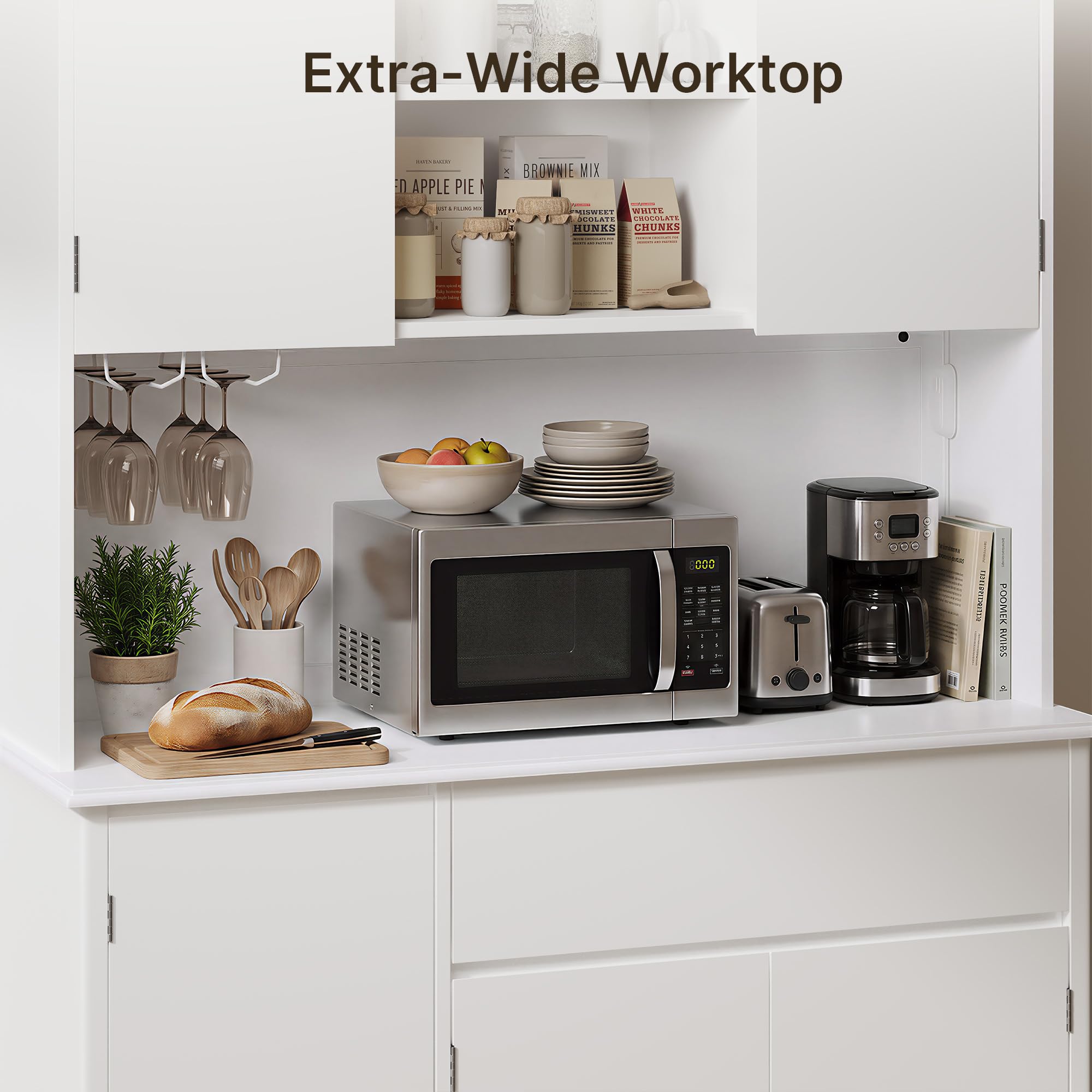 Xbro Alacena de Cocina, Mueble Cocina con LED y Enchufe, Blanco | 5 Puertas y 1 Cajones, Regleta, Encimera para Microondas, para Cocina, Comedor, Salón, 172x40x107 cm