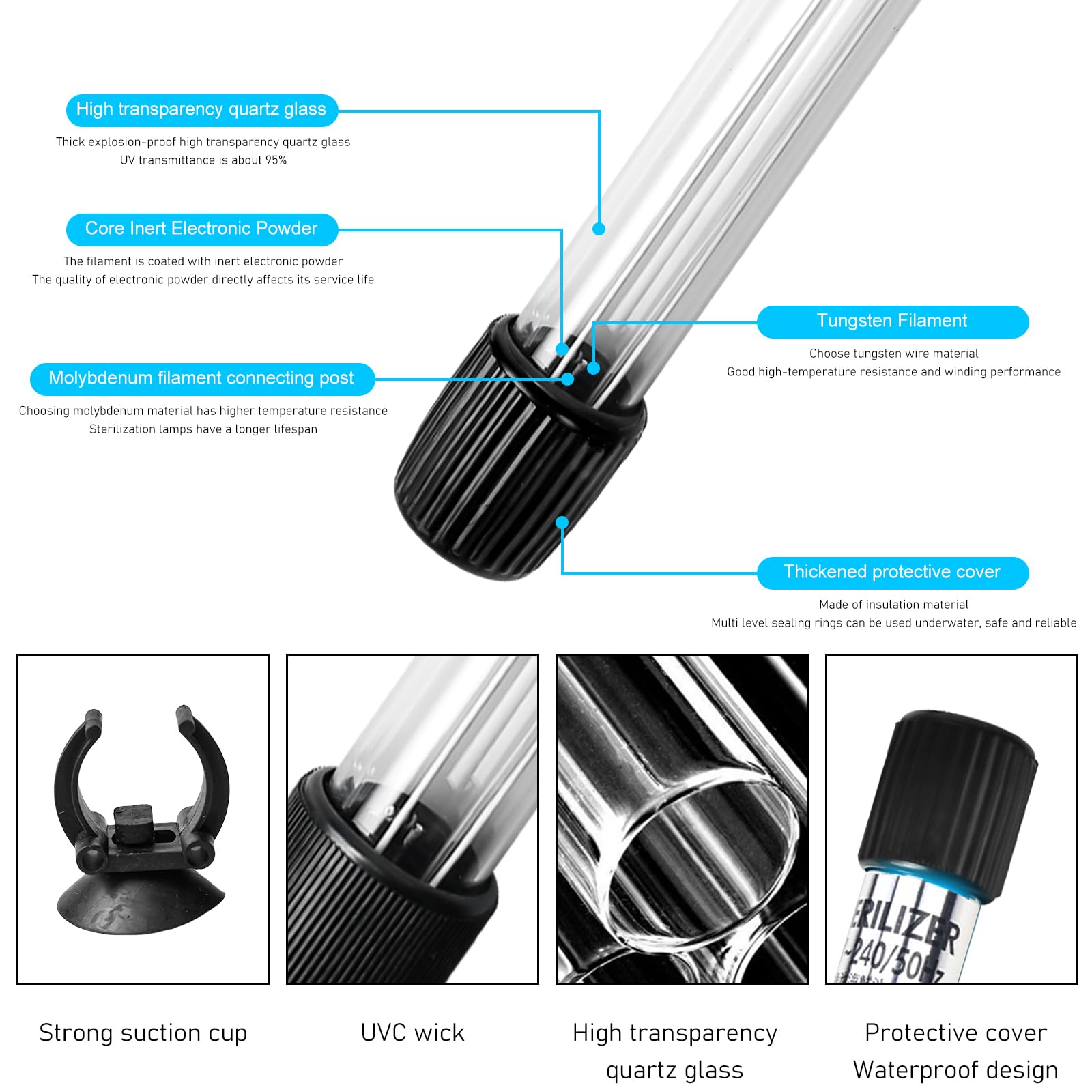 Luce sterilizzatrice UV per acquari, chiarificatore d'acqua da 13 W, con timer, lampada subacquea UV, impermeabile, luce UV sterilizzatore, luce UV immersibile, per acquari, laghetti da
