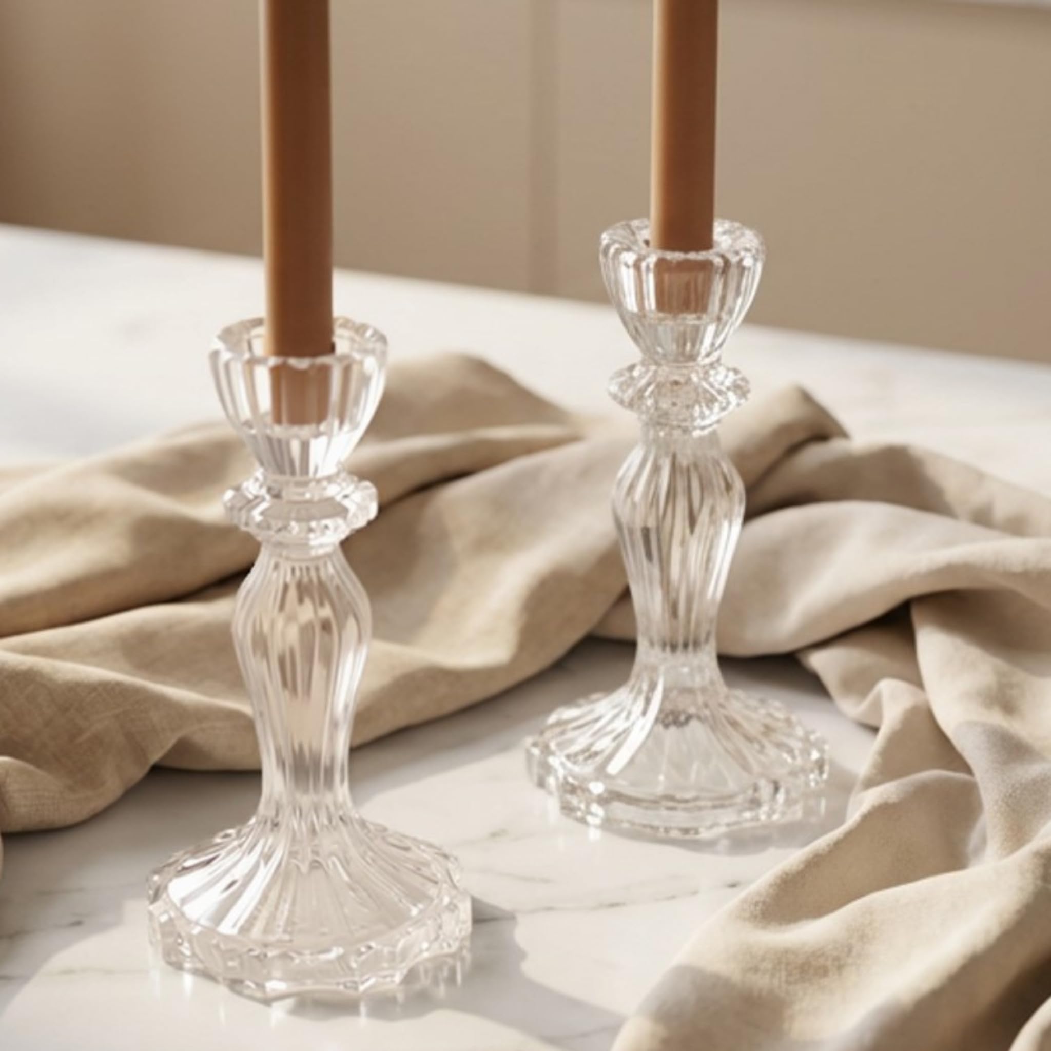 2pcs Vintage Clear Glass Tall Candle Holders Candlestick Holders Pillar Holders (Clear)