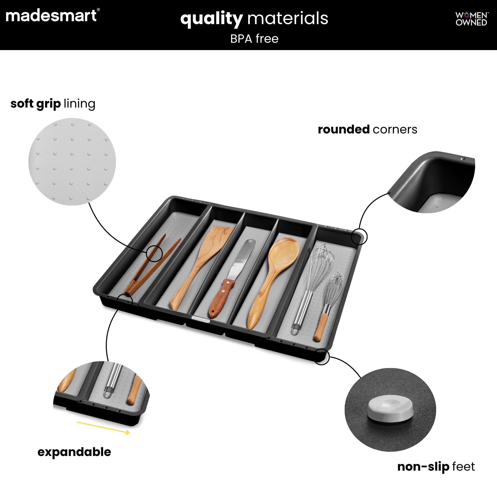 Madesmart Expandable Utensil Tray - Granite Finish -4