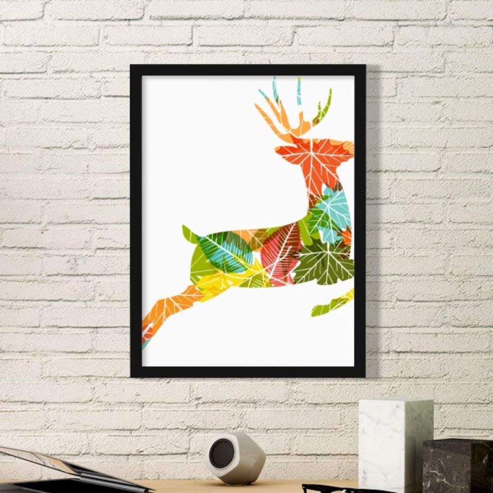 Cadre photo élan de Noël illustration affiche murale feuilles colorées