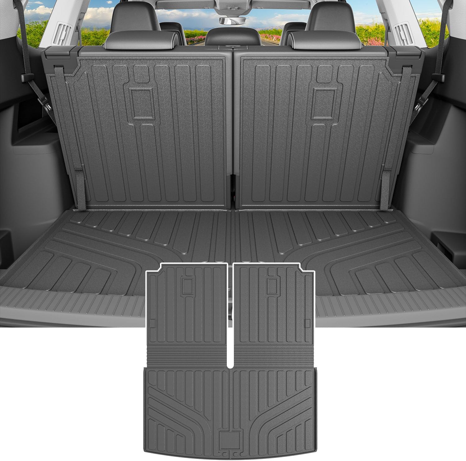 powoq 6&7 seats cargo mat compatible with 2018-2026 volkswagen atlas trunk mat not fit cross sport tpe backrest mat replacement for 18-26 vw atlas accessories (rear backrest mat with trunk mat)
