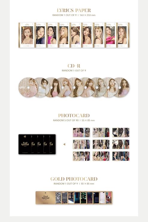 JYP Twice - Feel Special [B ver.] (8th Mini Album) CD+88p Photobook+Lyrics Paper+5Photocards+Gold Photocard+Folded Poster(B ver)+Extra Photocard