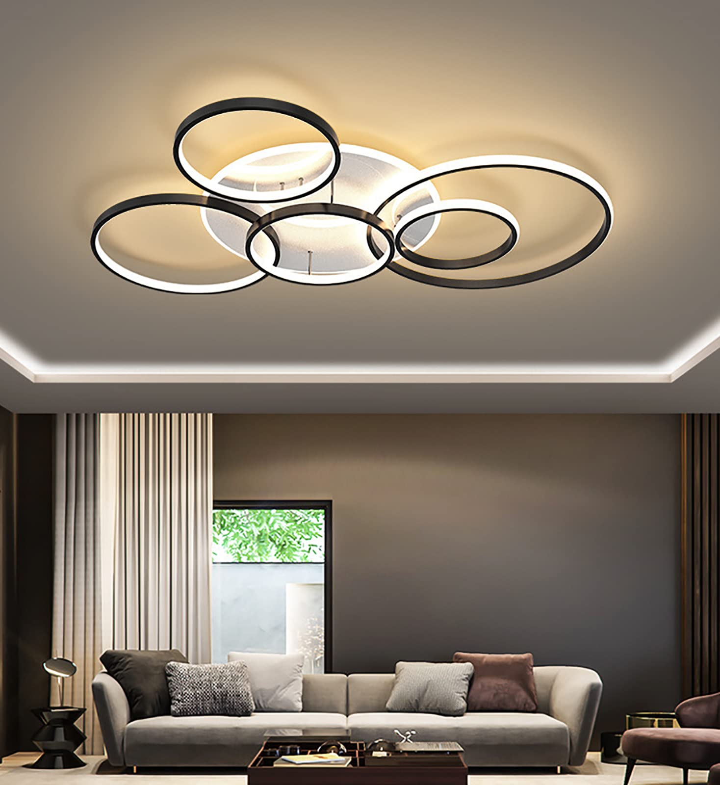 HsyyzLED Ceiling Lamp Modern Dimmable Ceiling Light Living Room Creative Chandelier with Remote Control Metal Acrylic Chandelier Living Room Bedroom Lamp Lighting (Black+White)