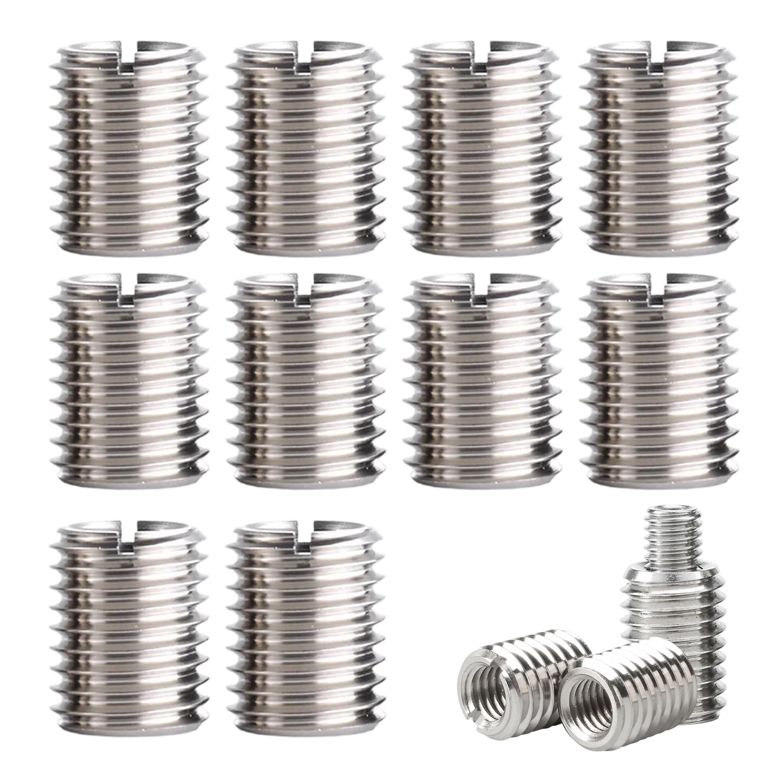 10 Pcs M10 to M8 Thread Converters, Silver Stainless Steel Repair Insert Kit, Male Female Reducing Nut for Automotive Steam Turbines Mechanical Equipment