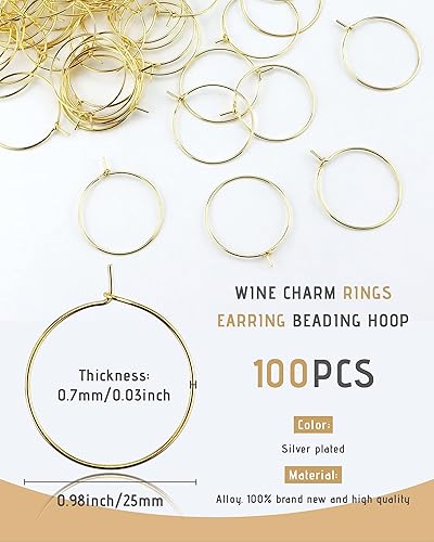Miniatura 2 de 100 anillos de cristal de vino de 0.98 pulgadas chapados en oro de 0.98 pulgadas (0.984 in), aro abierto para hacer joyas, boda, fiesta de