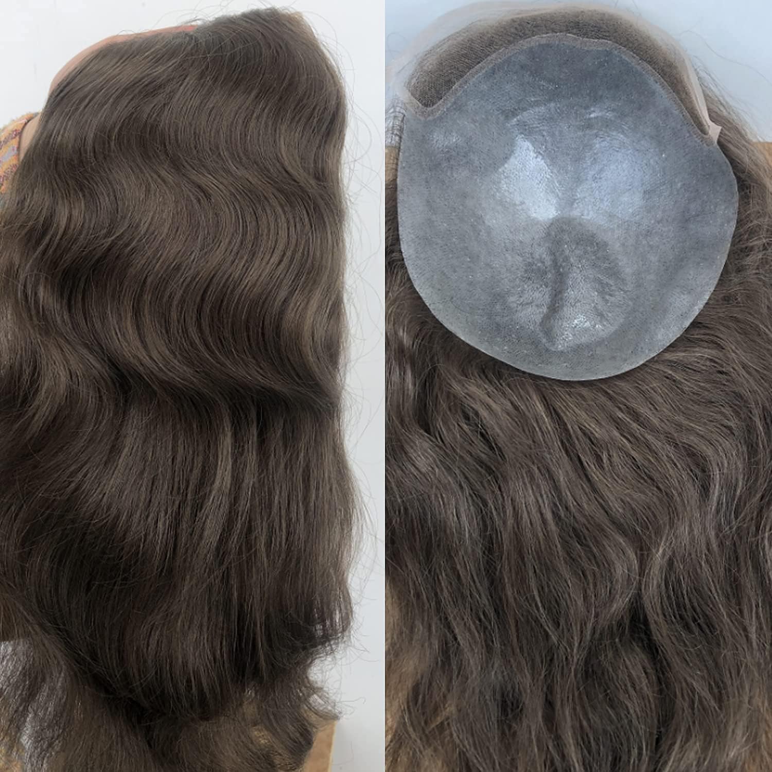 12" Long Human Hair Toupee for Men 10"x8" Hair Replacement System Men's Hairpieces Natural Hairline Lace Front with 0.06mm Thin Skin PU V-looped (#4 medium brown color)