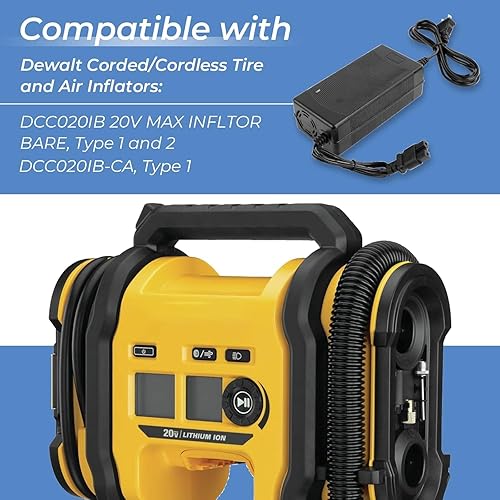 Miniatura 6 de Cargador de 13.8 V N557514 Fuente de alimentación de inflado, compatible con DeWalt DCC020IB Infladores inalámbricos de 1 y 2 neumáticos, adecuado