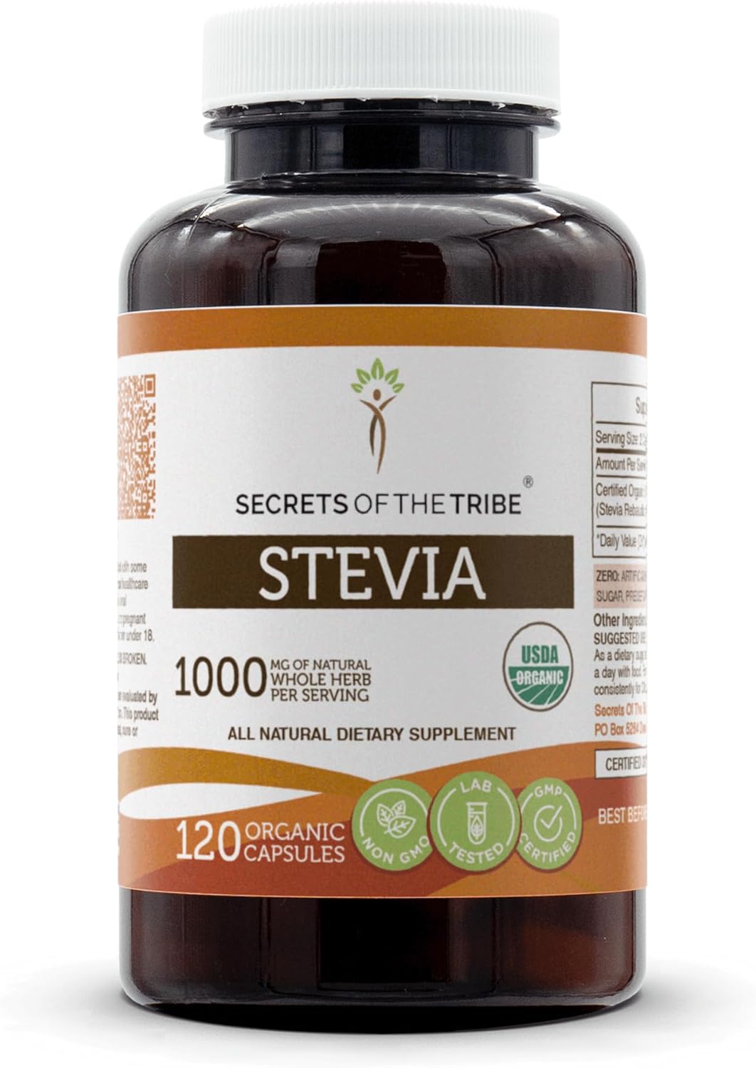 Stevia 120 Capsules, 1000 mg, USDA Organic Stevia Rebaudiana Dried Leaf (120 Capsules)