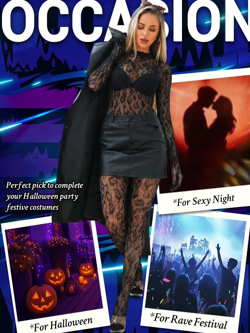 Women Leopard Sexy Fishnet Bodysuit, Lace Jumpsuit Bodystocking Lingerie Full Body Fishnets, Rave Outfits One Piece