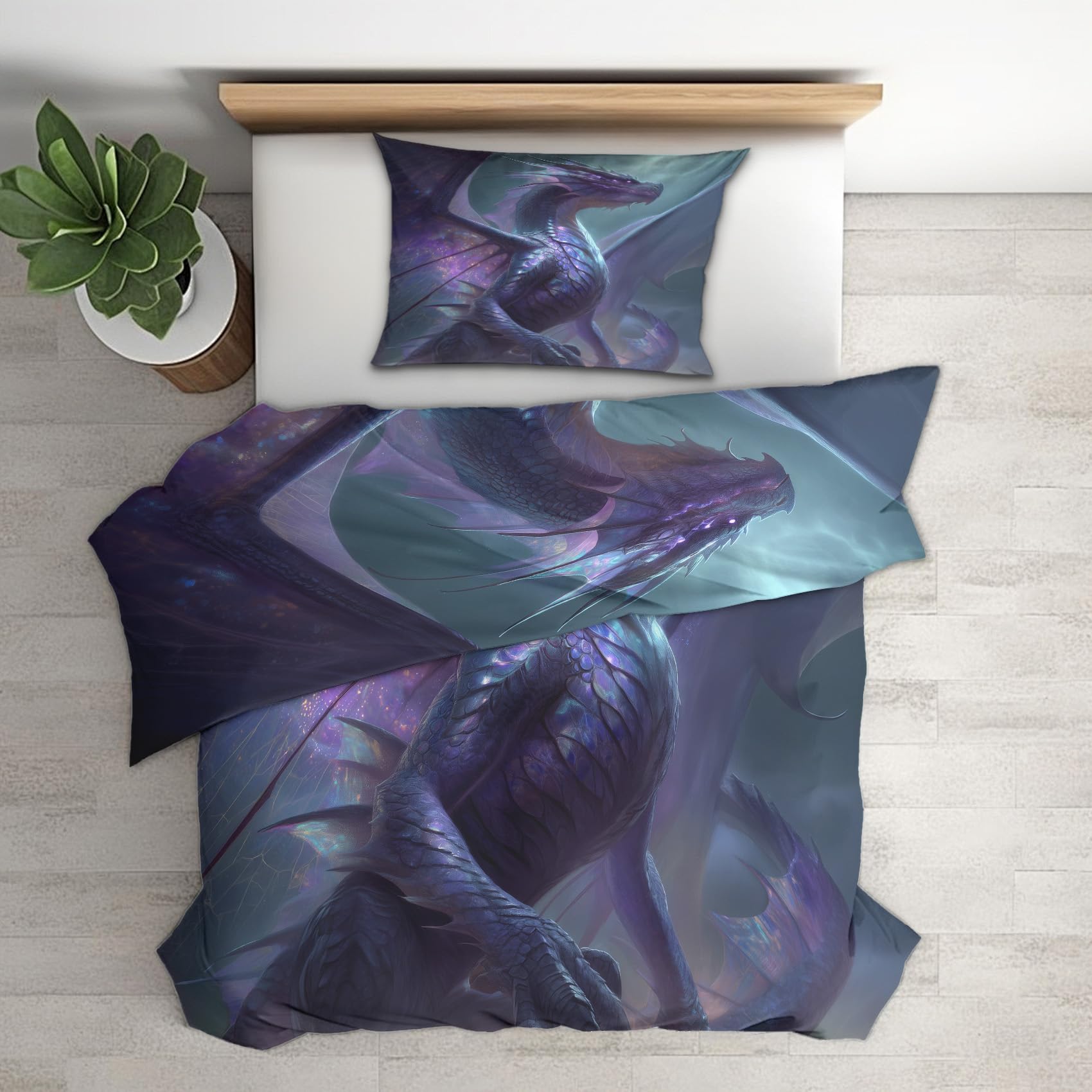 Linge de lit 2 personnes dragon avec housse de couette 200x200 cm en microfibre